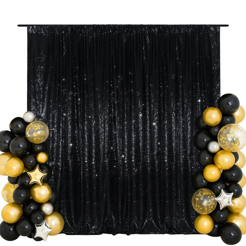 SquarePie Sequin Backdrop Less See Through Thick Stain Background Glitter Curtain Halloween Party 8FT x 8FT Black - Image 1